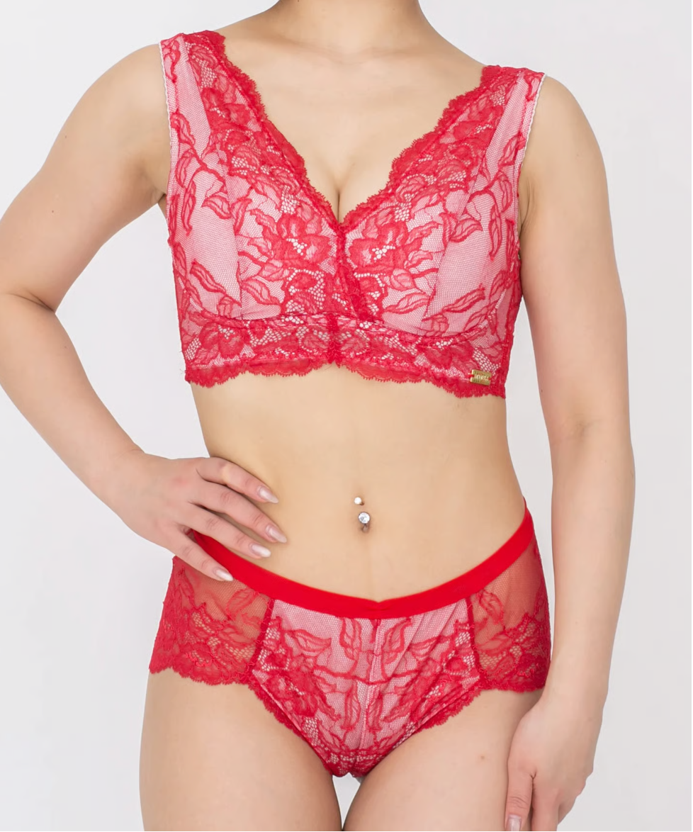 M'DREA 日本製ゴム不使用レースショーツ BIANCA Red｜ラインレス・S〜LL
