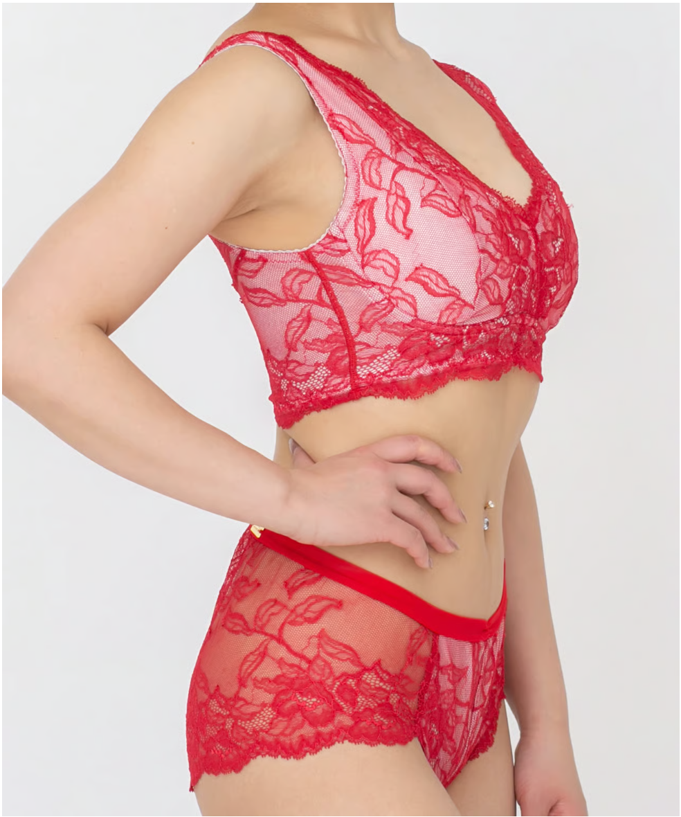 M'DREA 日本製ゴム不使用レースショーツ BIANCA Red｜ラインレス・S〜LL