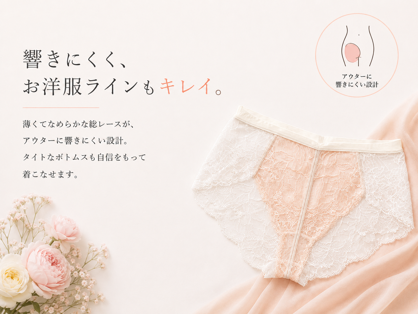M'DREA 日本製ゴム不使用レースショーツ BIANCA White｜ラインレス・S〜LL