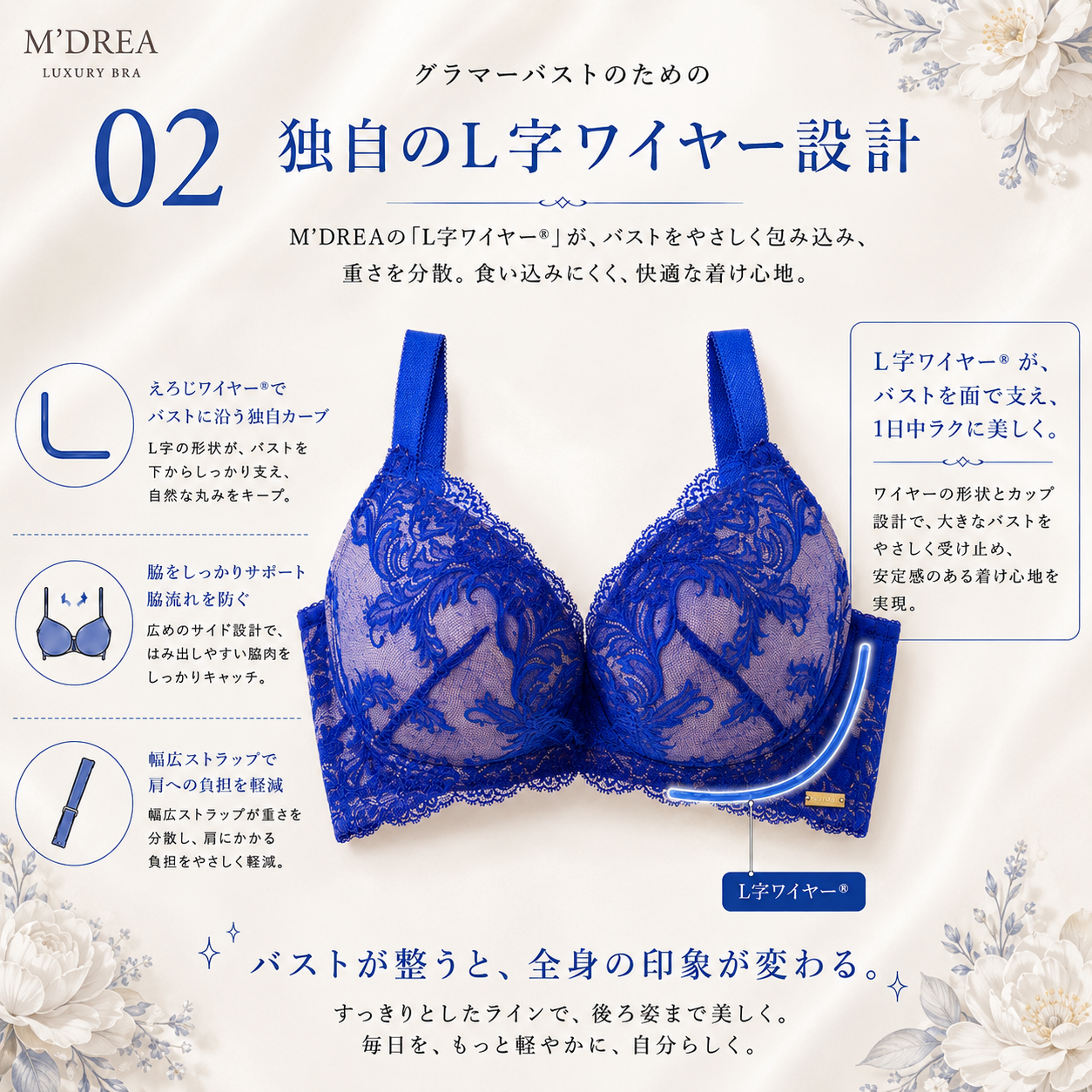 M'DREA 日本製L字ワイヤーブラ LUISA Royal Blue｜数量限定カラー